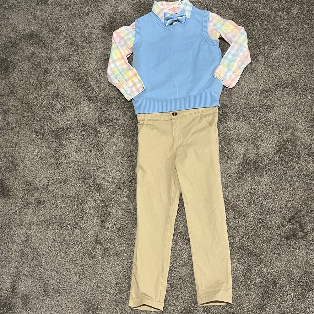 Andy & Evan Pastel Plaid Shirt with Blue Sweater Vest